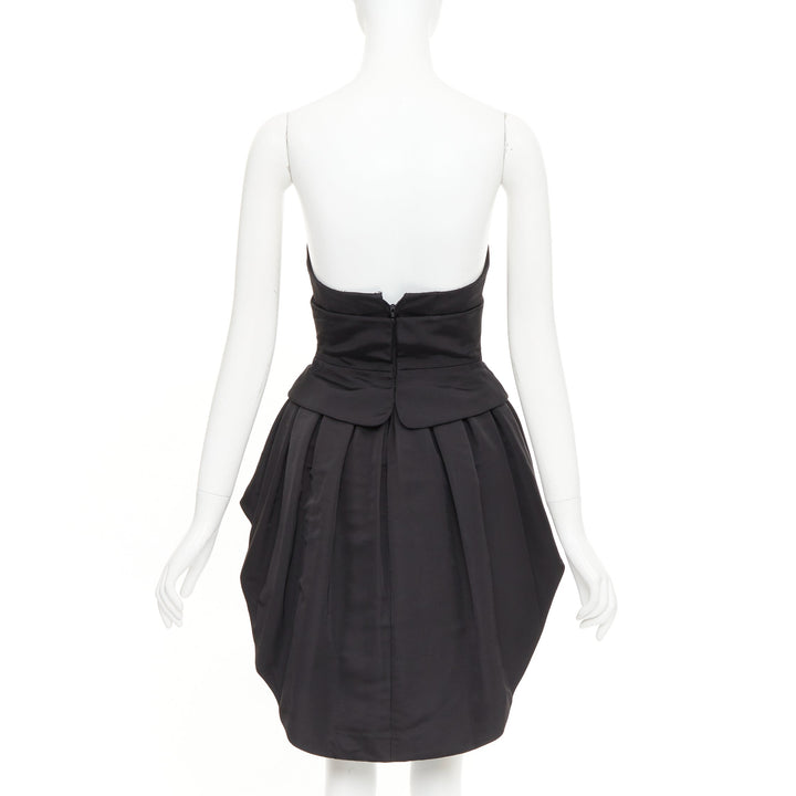 ZAC POSEN black silk structural peplum ruffled boned corset mini dress US2 S