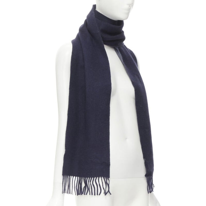 PRINGLE OF SCOTLAND 100% cashmere navy blue tassel fringe scarf