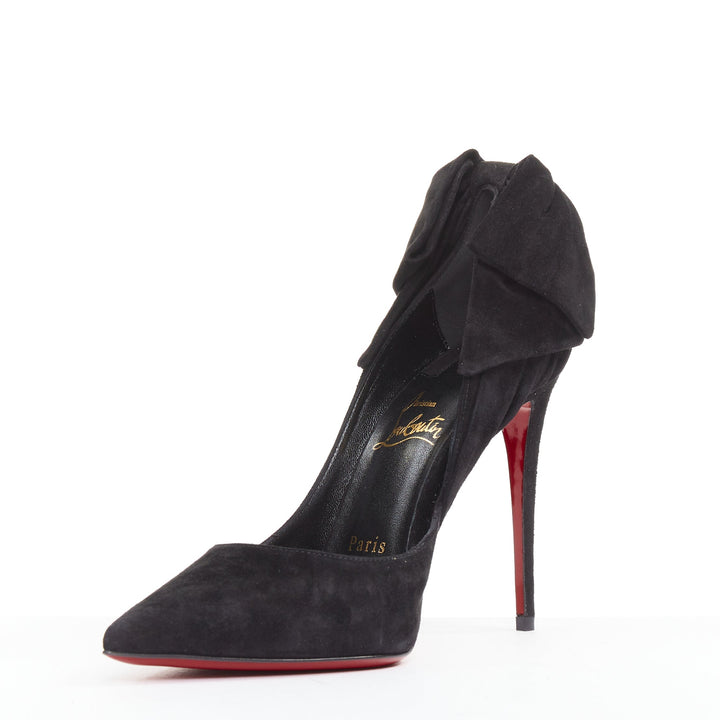 CHRISTIAN LOUBOUTIN Rabakate 100 Veau Velours black suede bow stiletto pump EU37