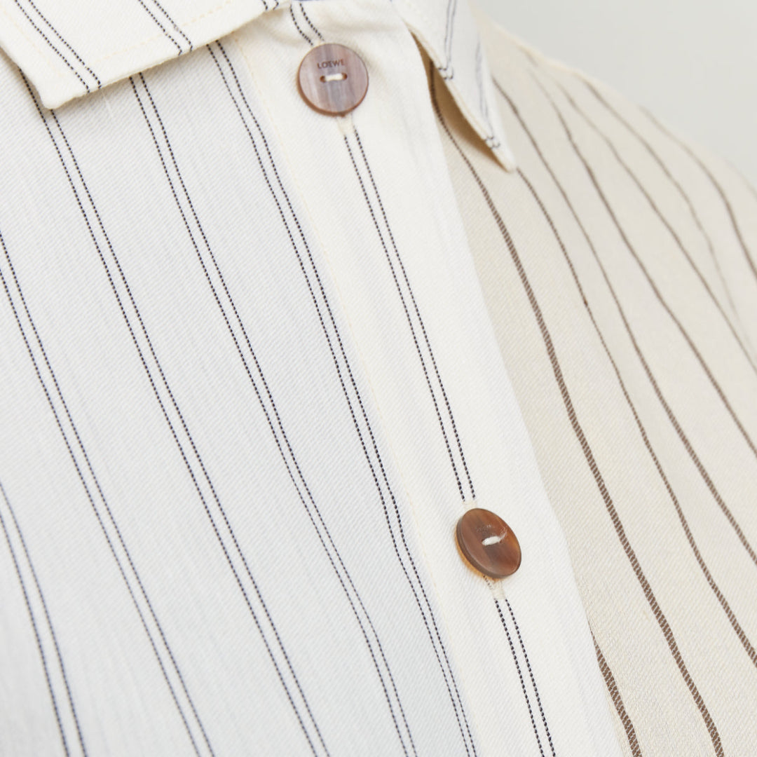 LOEWE JW ANDERSON cream cotton linen pinstripes boxy cropped shirt FR34 XS