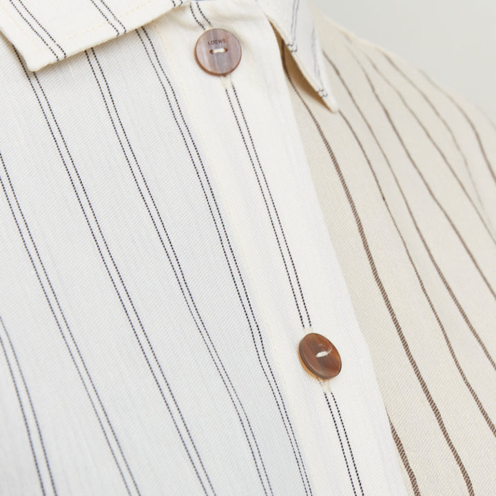 LOEWE JW ANDERSON cream cotton linen pinstripes boxy cropped shirt FR34 XS