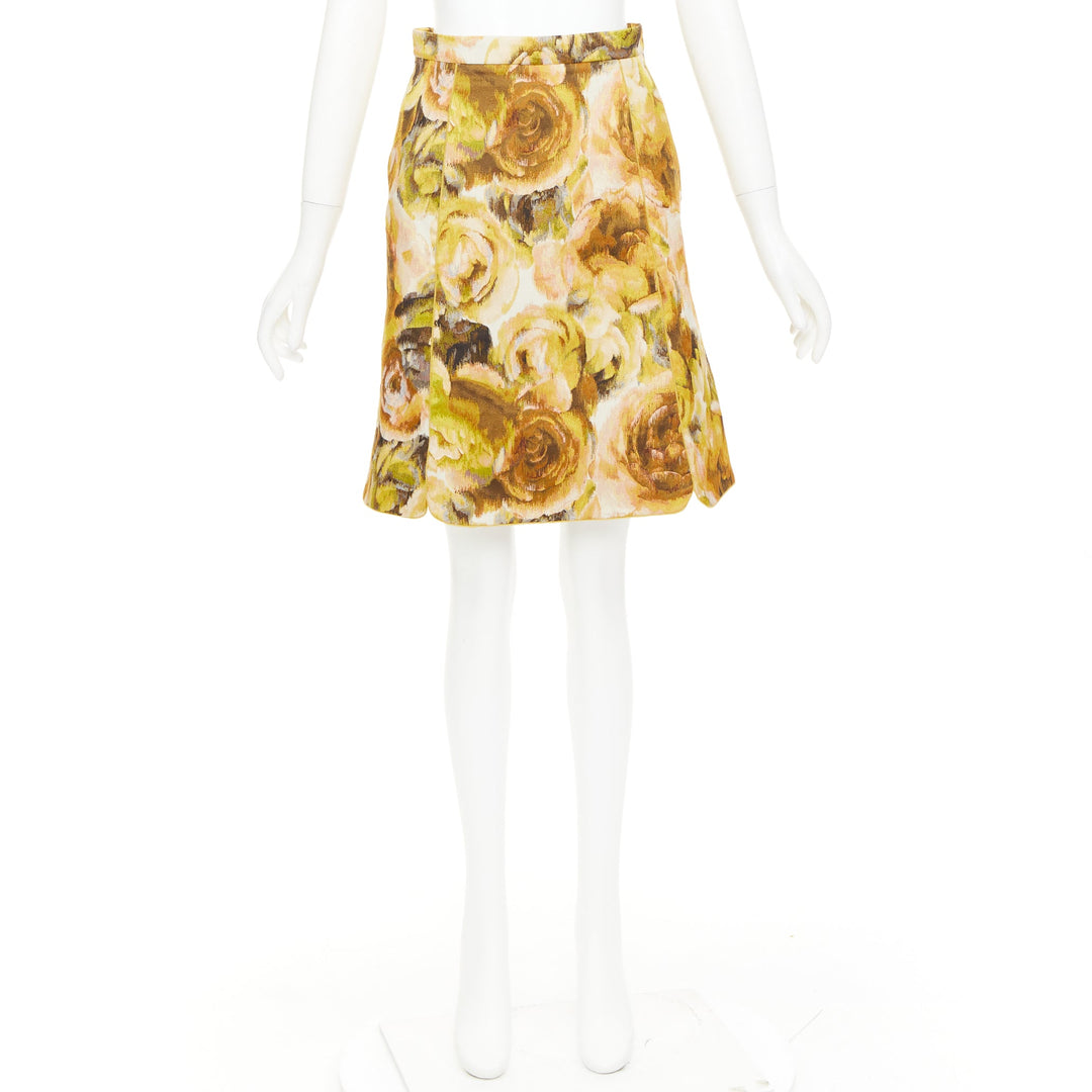 GIAMBATTISTA VALLI gold yellow floral jacquard high waist skirt IT40 XS