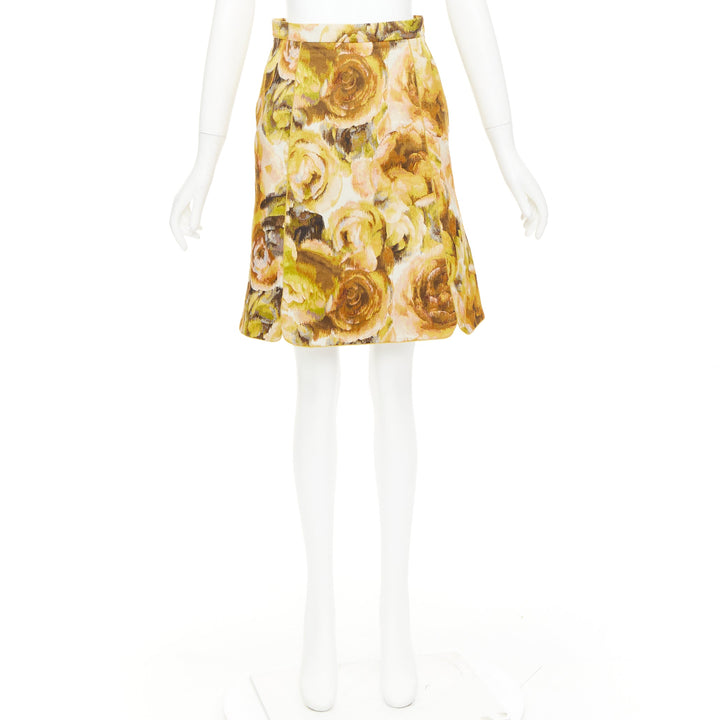 GIAMBATTISTA VALLI gold yellow floral jacquard high waist skirt IT40 XS