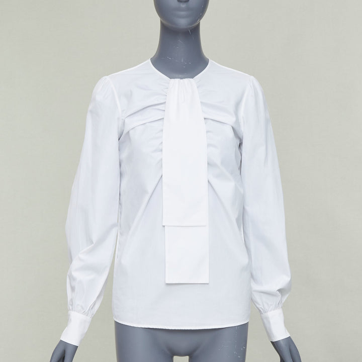 ROCHAS cream bow neck ruched front puff sleeve crew blouse IT38 XS
