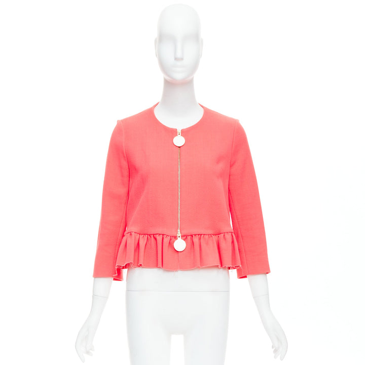 MARNI hot pink cotton blend ruffle hem zip front cropped jacket IT38 XS