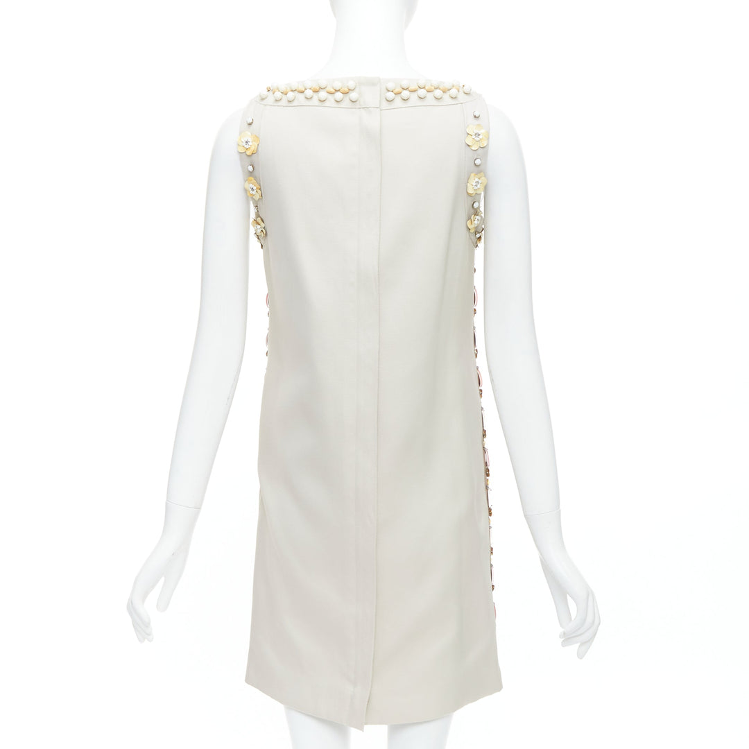 LANVIN BLANCHE beige cream heavily embellished bridal shift dress FR36 S