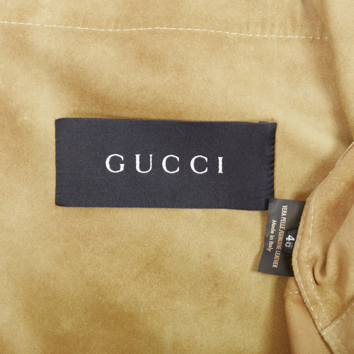 GUCCI Tom Ford Vintage khaki suede leather horn button safari jacket IT46 S