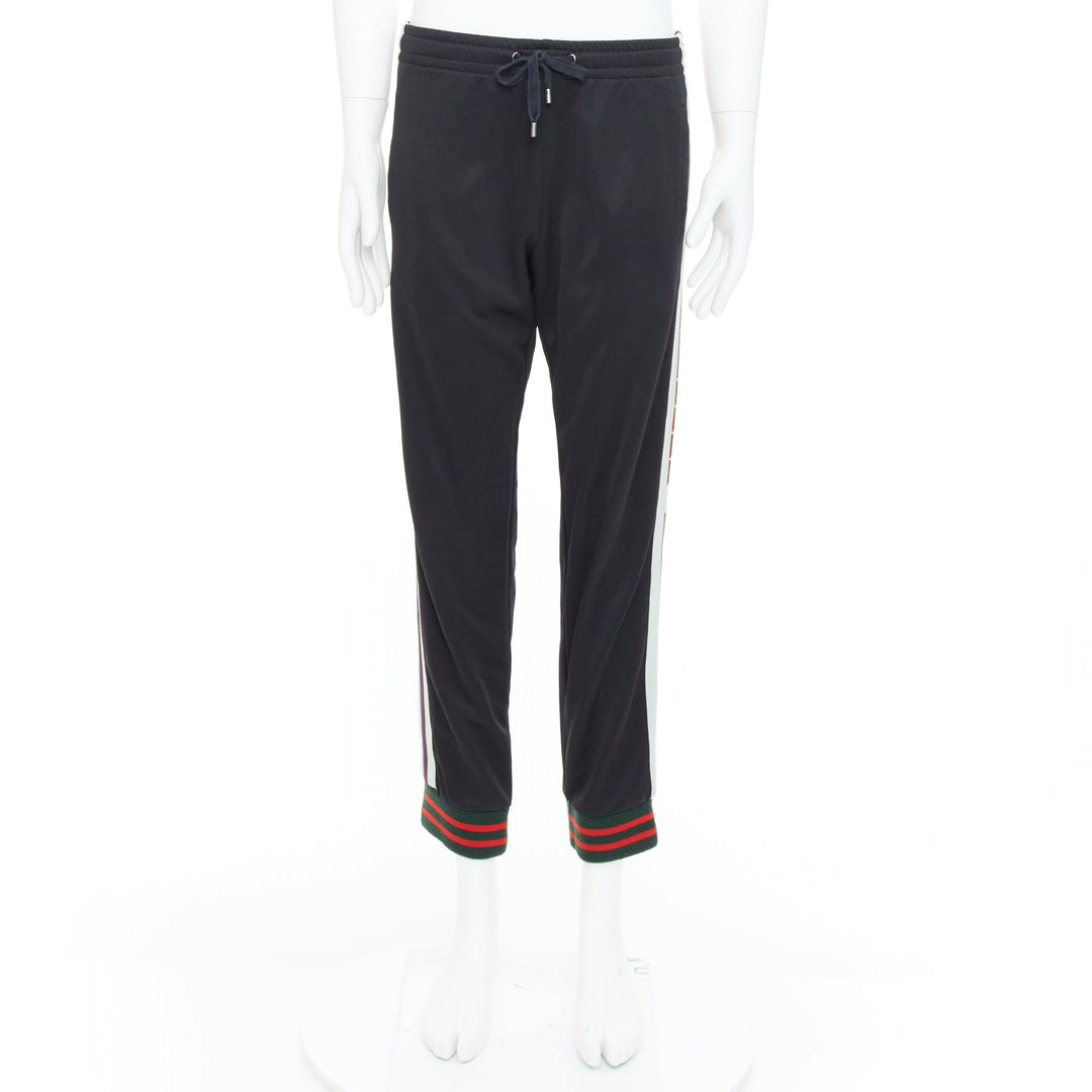 GUCCI black beige red logo tape side jogger track pants S