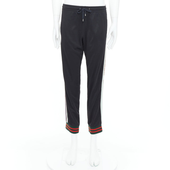 GUCCI black beige red logo tape side jogger track pants S