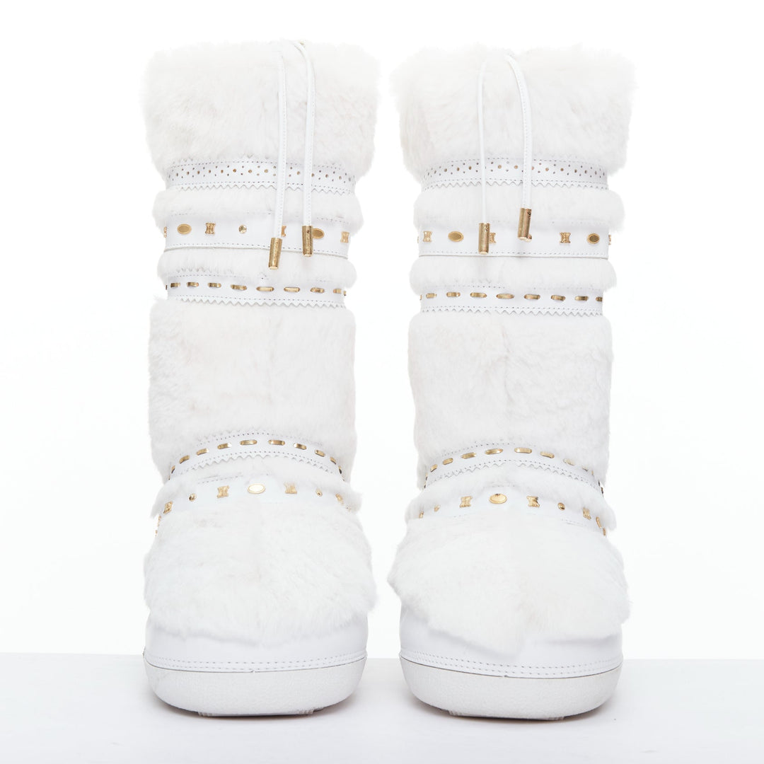 rare CELINE Macadam white gold logo faux fur Triomphe snow boots EU38-40