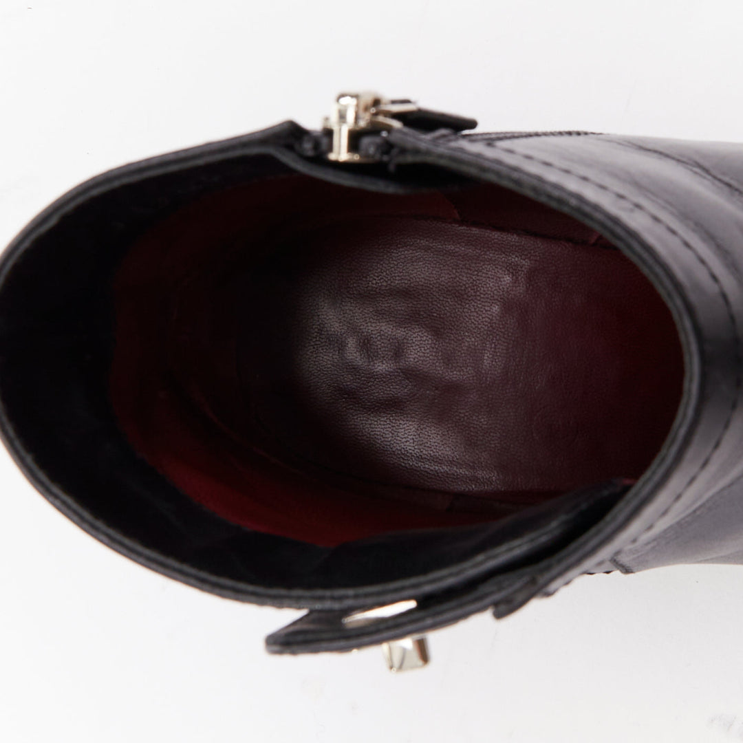 CHANEL Turnlock CC black leather silver logo crepe rubber sole ankle boots EU37