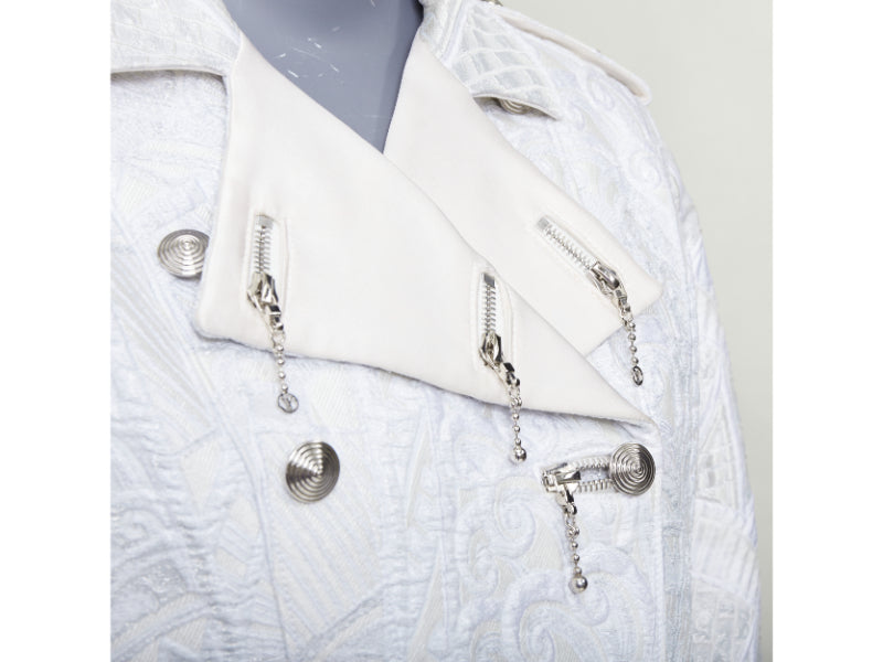 LOUIS VUITTON 2020 Runway ivory silver brocade military crop biker jacket FR36 S