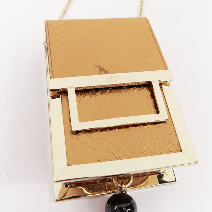ROGER VIVIER 2017 Boite De Nuitmetallic gold envelope box tassel clutch bag