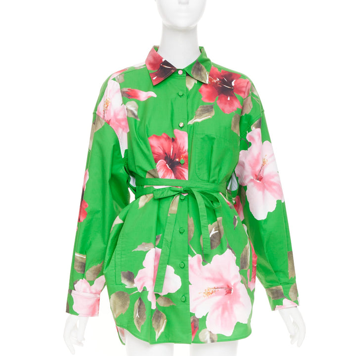 VALENTINO 2021 Runway Lilium green pink oversized cotton poplin shirt IT36 XXS