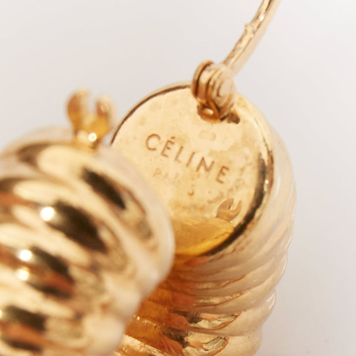 OLD CELINE Phoebe Philo chunky ribbed Croissant gold brass hoop earrings Pair