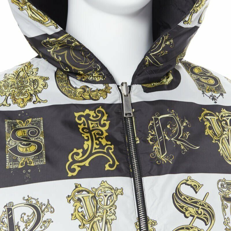 VERSACE Reversible Baroque Alphabet black gold print quilted jacket IT56 3XL