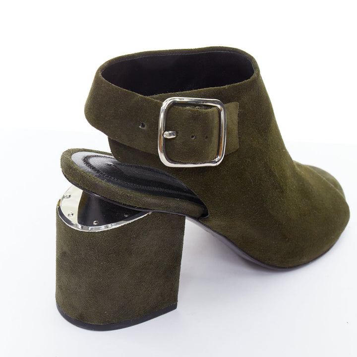 ALEXANDER WANG Nadia green suede silver cut out open toe heels EU39