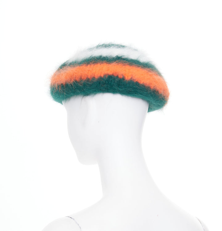 GUCCI 2016 Alessandro Michele green orange striped angora blend headwear hat M