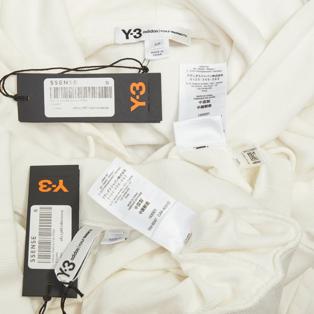 Y3 Classic Core white printed logo sleeved hoodie jogger track pants set S
