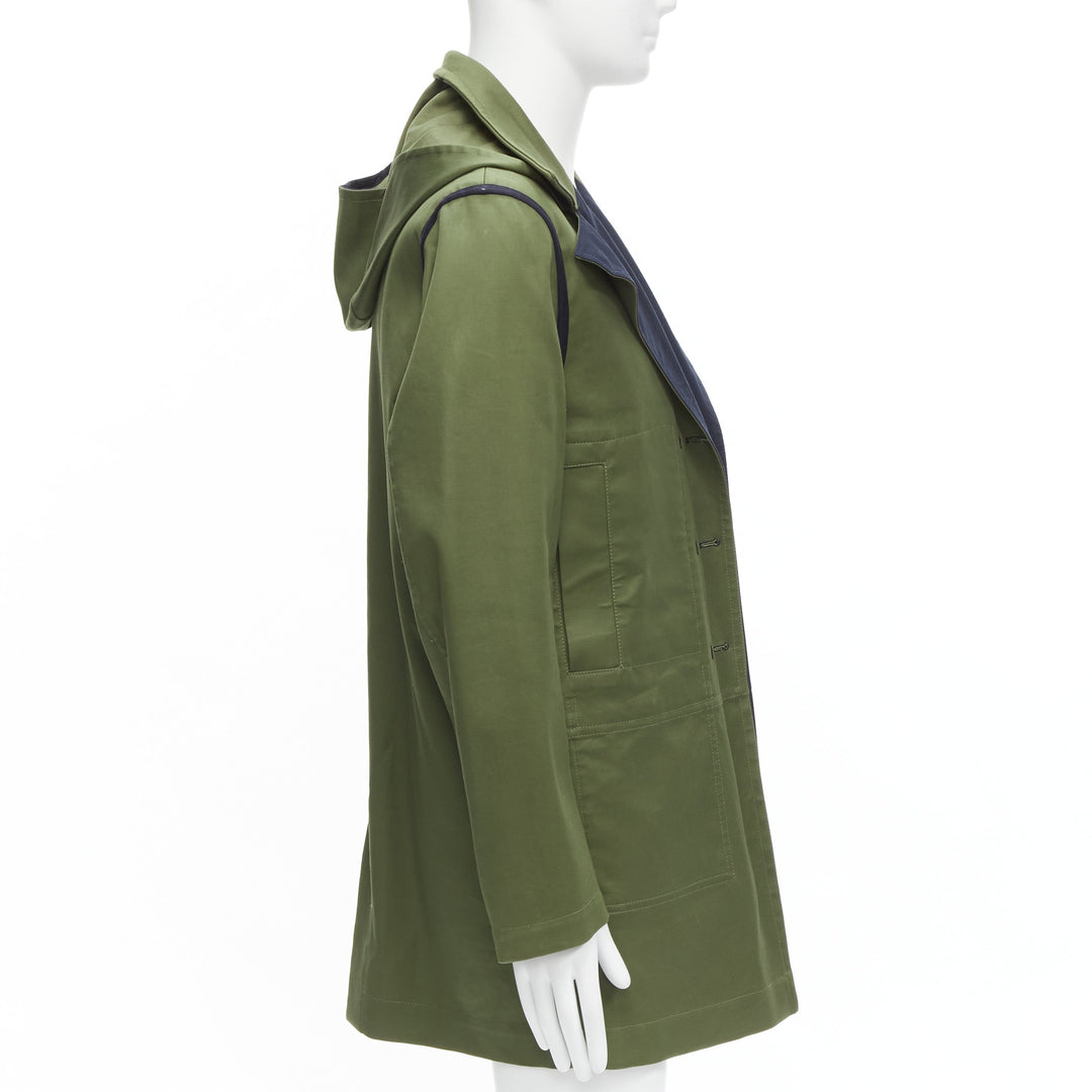 VALENTINO Reversible green navy cotton poplin oversized collar mid coat EU48 M