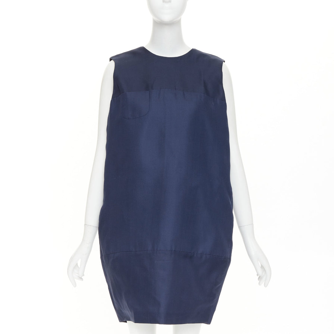 VICTORIA BECKHAM navy blue structural cocoon paneled pocket shift dress UK10 M