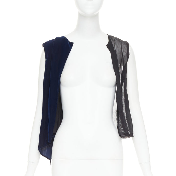 COMME DES GARCONS 1998 Vintage Fusion navy velvet black sheer deconstructed vest
