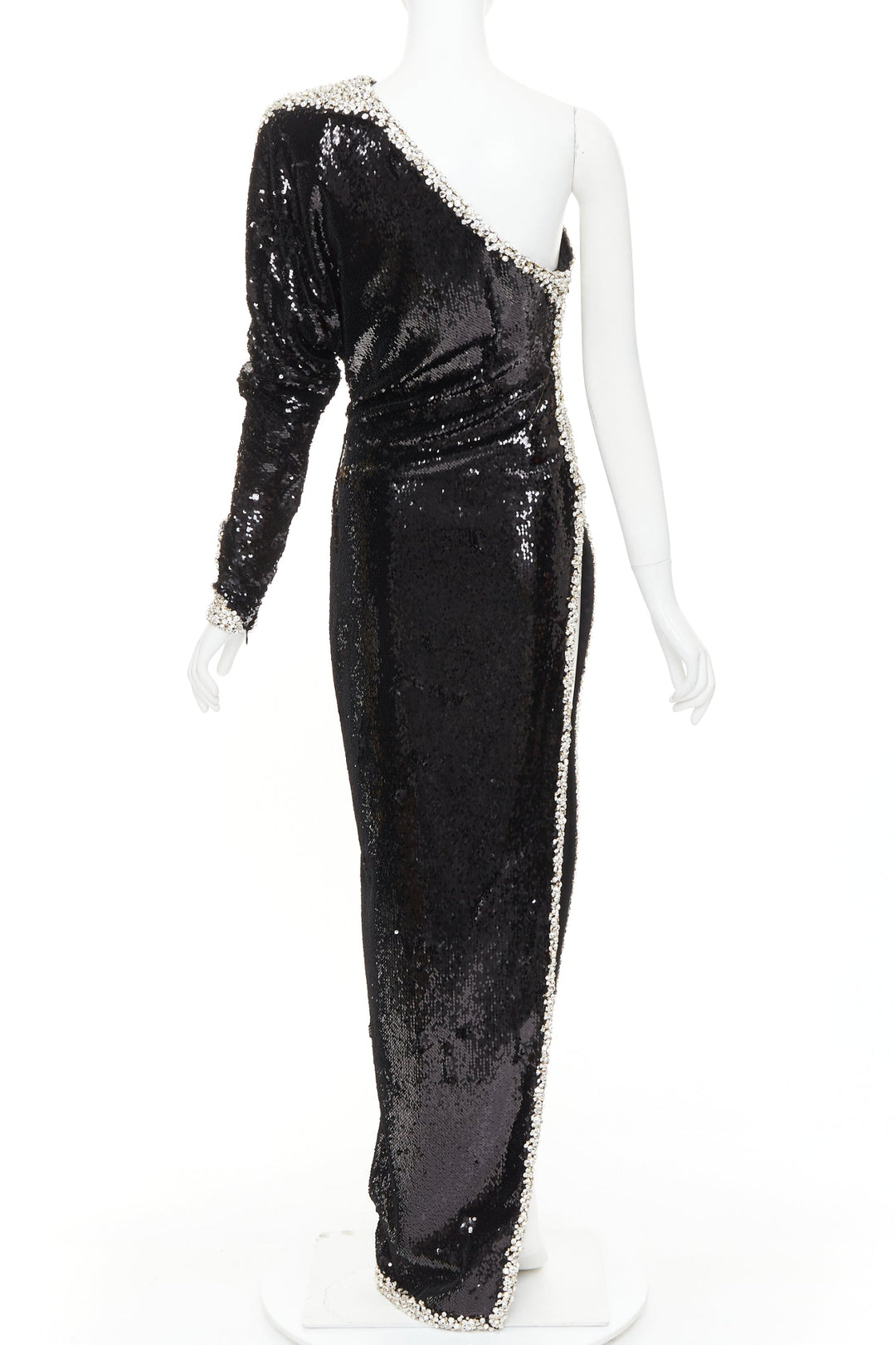 ALEXANDRE VAUTHIER COUTURE SS2021 black sequin silver crystal one shoulder dress