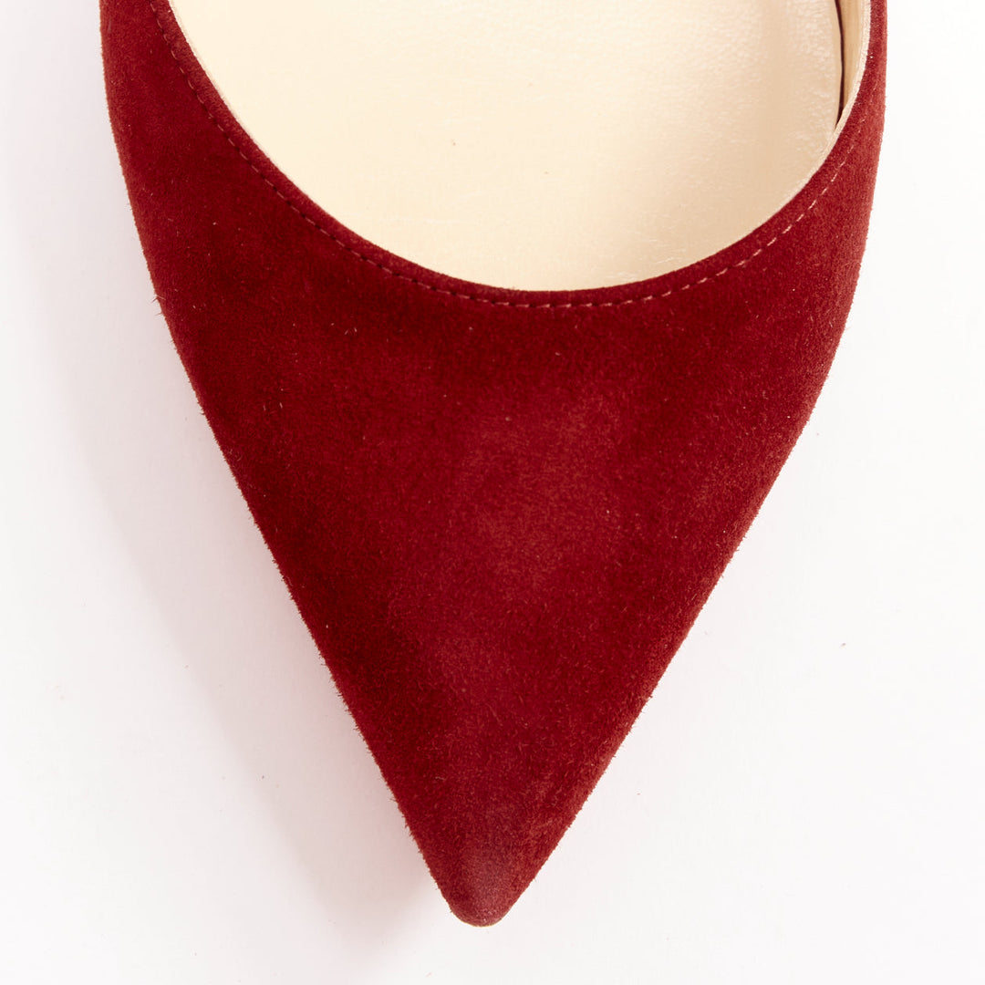 CHRISTIAN LOUBOUTIN Suzanna Flat Veau Velours Carmin red suede pointy flats EU