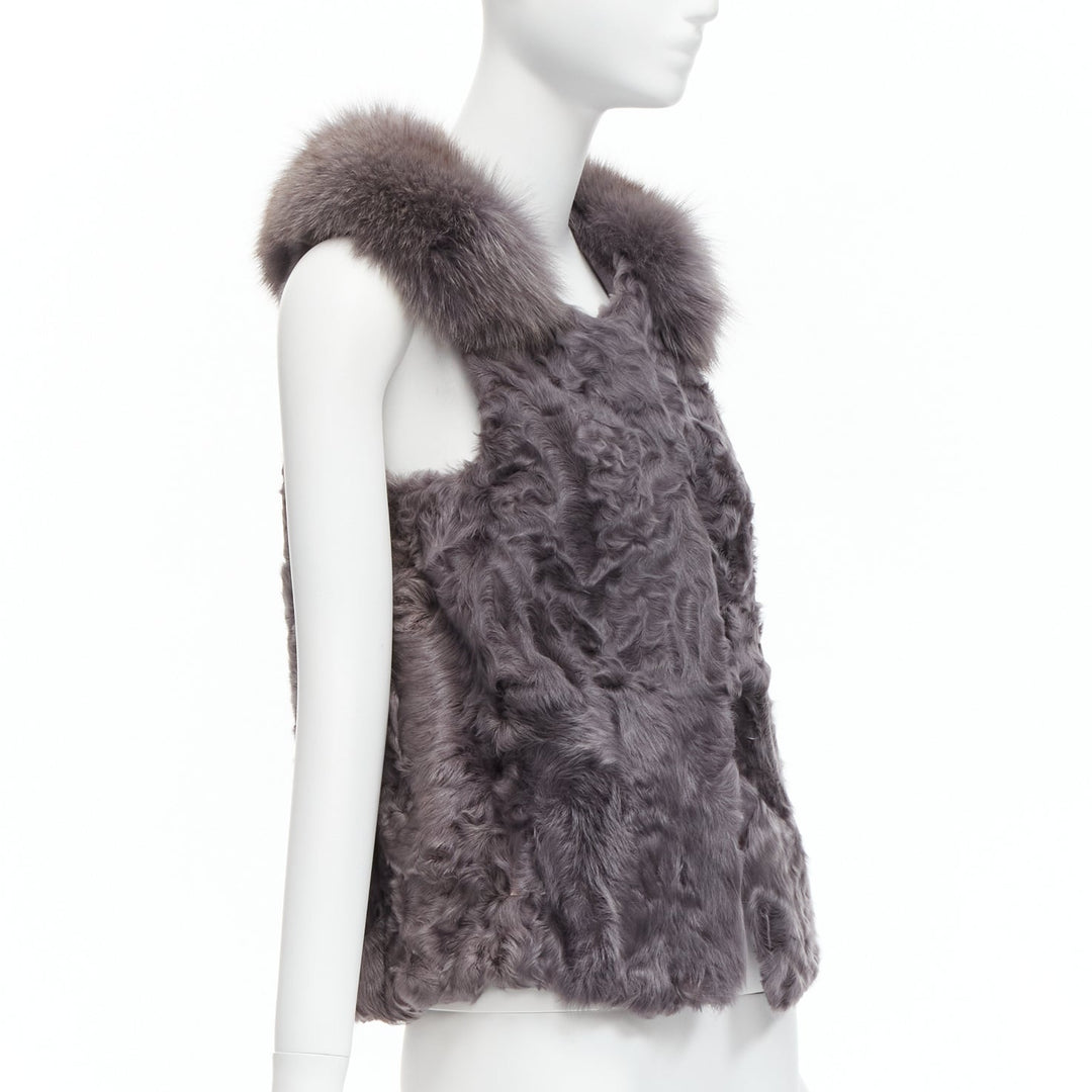 PELLICCISSIMA grey Astrakhan fur collar sleeveless winter vest jacket S