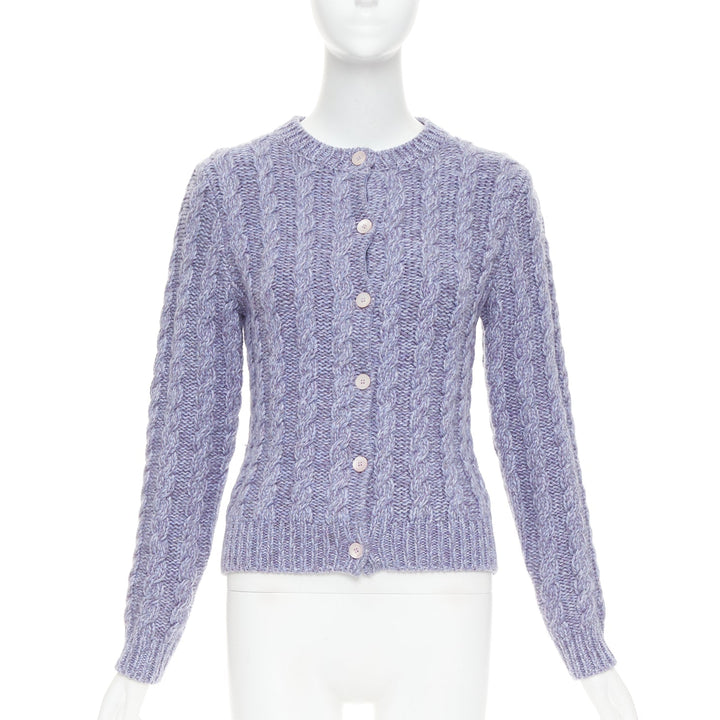MIU MIU 2023 melange purple cashmere virgin wool cable knit cardigan IT38 XS