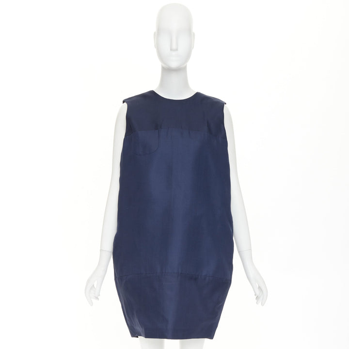 VICTORIA BECKHAM navy blue structural cocoon paneled pocket shift dress UK10 M