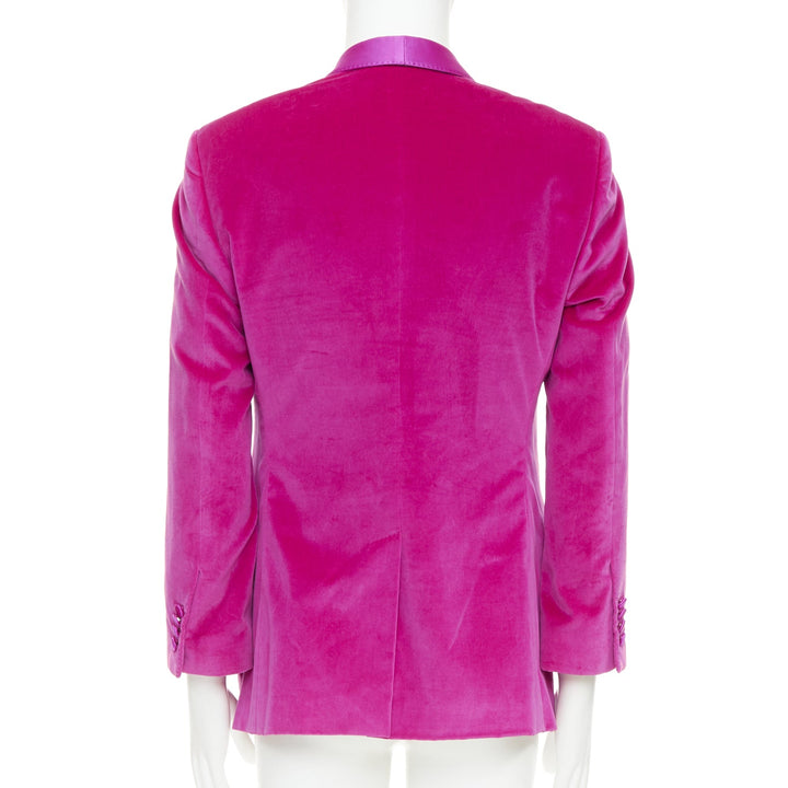 DOLCE GABBANA Gold pink velvet cotton silk blend tuxedo blazer IT52 XL