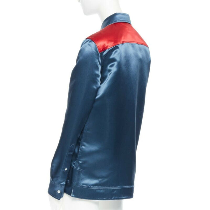 runway CALVIN KLEIN RAF SIMONS SS18 blue red acetate diner uniform shirt IT36 XS