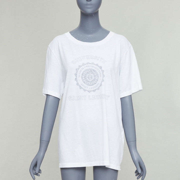 SAINT LAURENT 2016 cream universite print oversized reversed tshirt XL