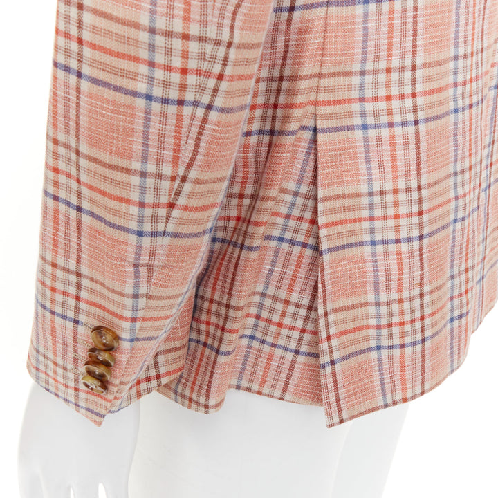 ETRO Superleggera pink blue checkered linen cotton summer blazer IT50 L