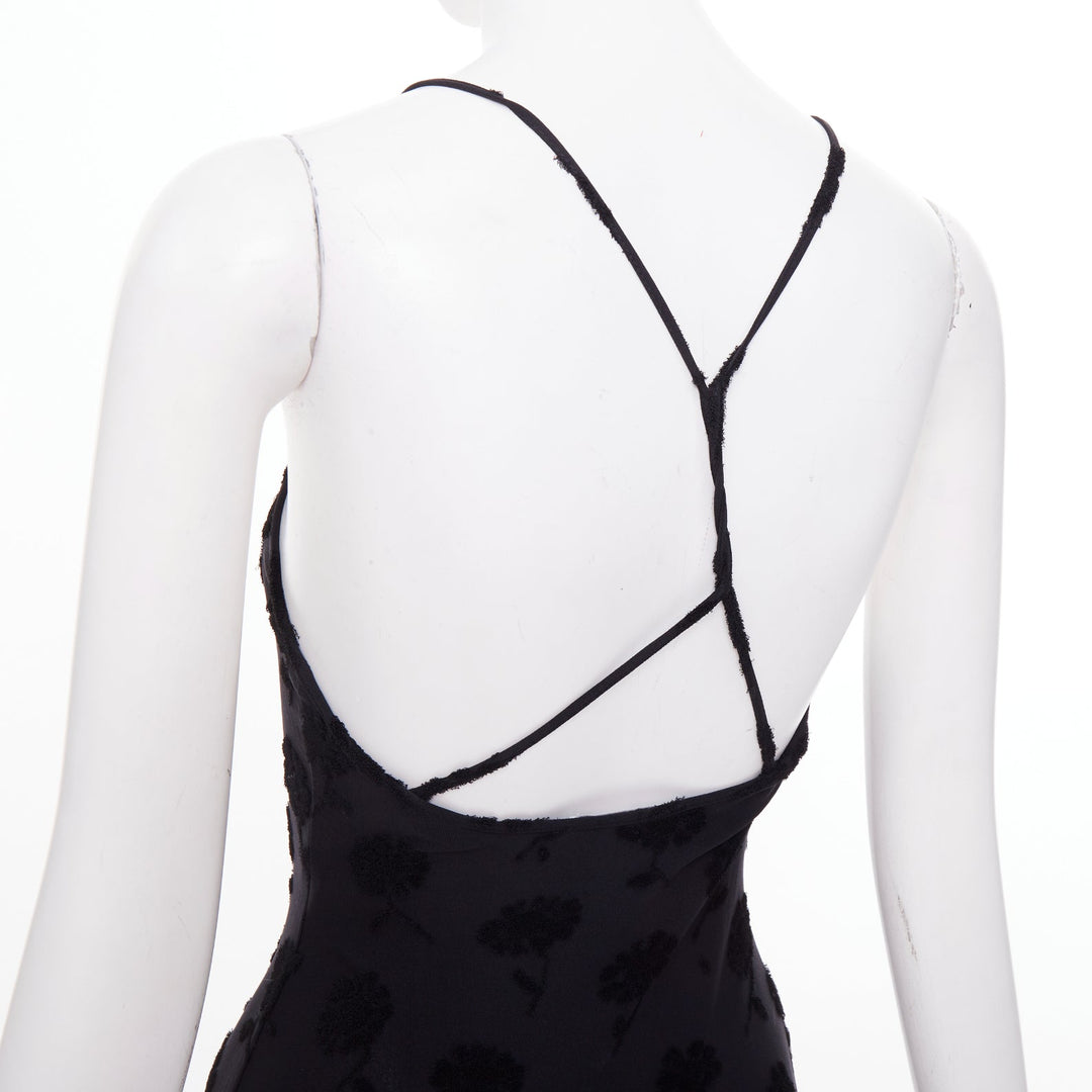 EMPORIO ARMANI Vintage black floral flock velvet jacquard slip dress IT38 XS