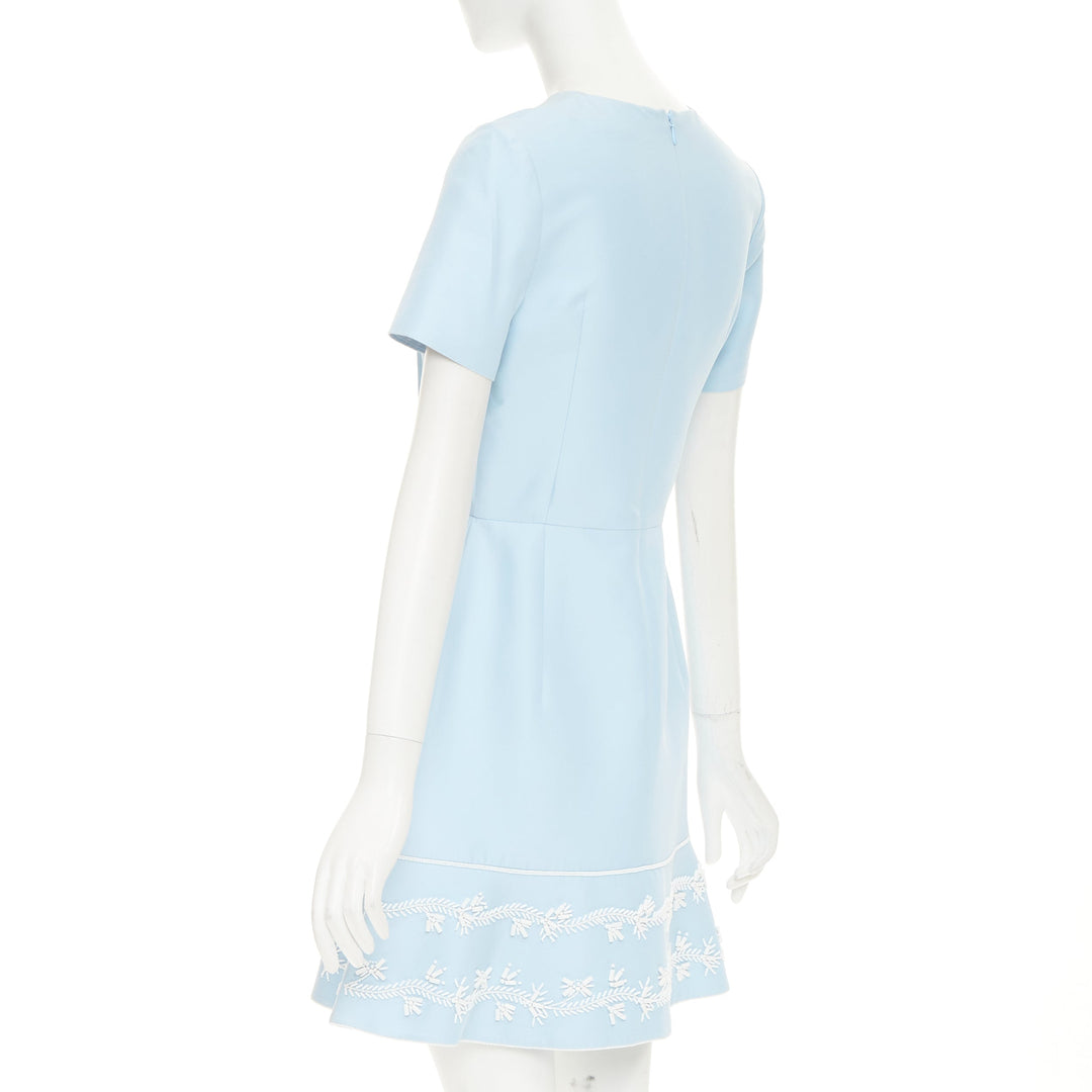 CHRISTIAN DIOR Beaded Hem light blue cotton silk fit flare dress FR38 M