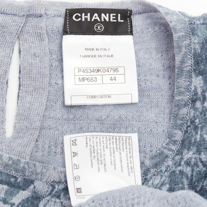 CHANEL 2013 Runway blue floral print  balloon sleeves pullover sweater FR44 2XL