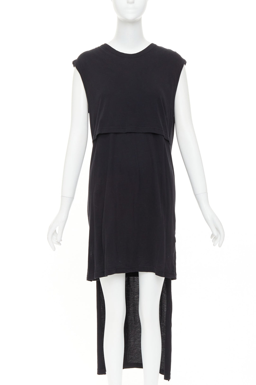 ANN DEMEULEMEESTER black cotton layered asymmetric hi-low midi dress FR38 M