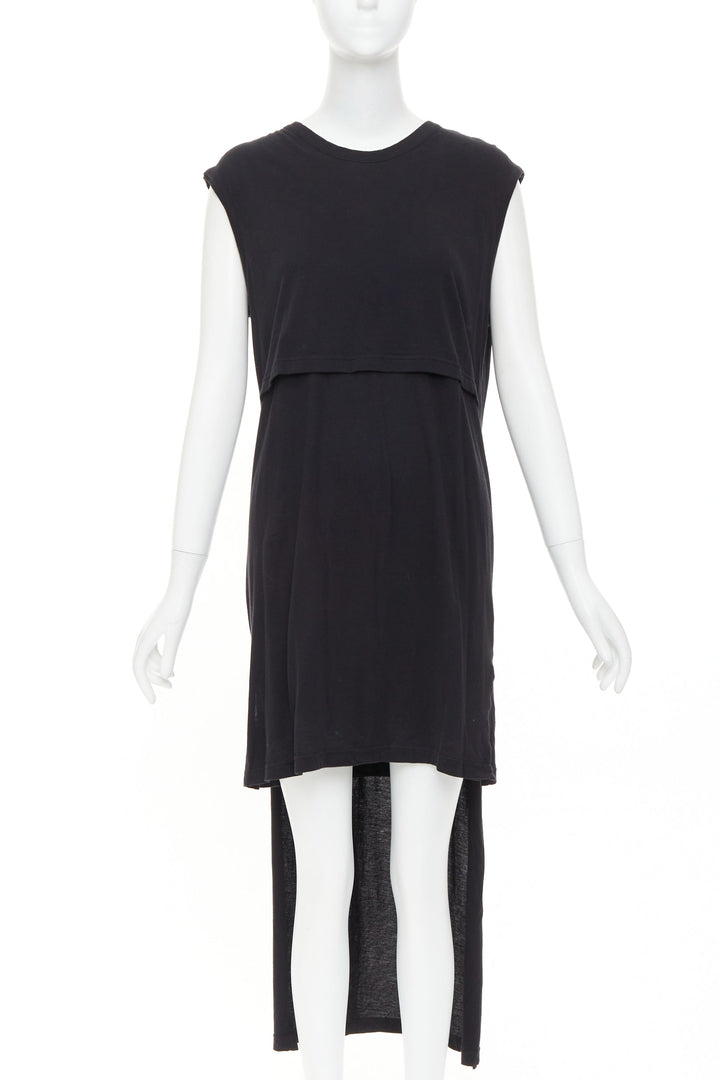 ANN DEMEULEMEESTER black cotton layered asymmetric hi-low midi dress FR38 M