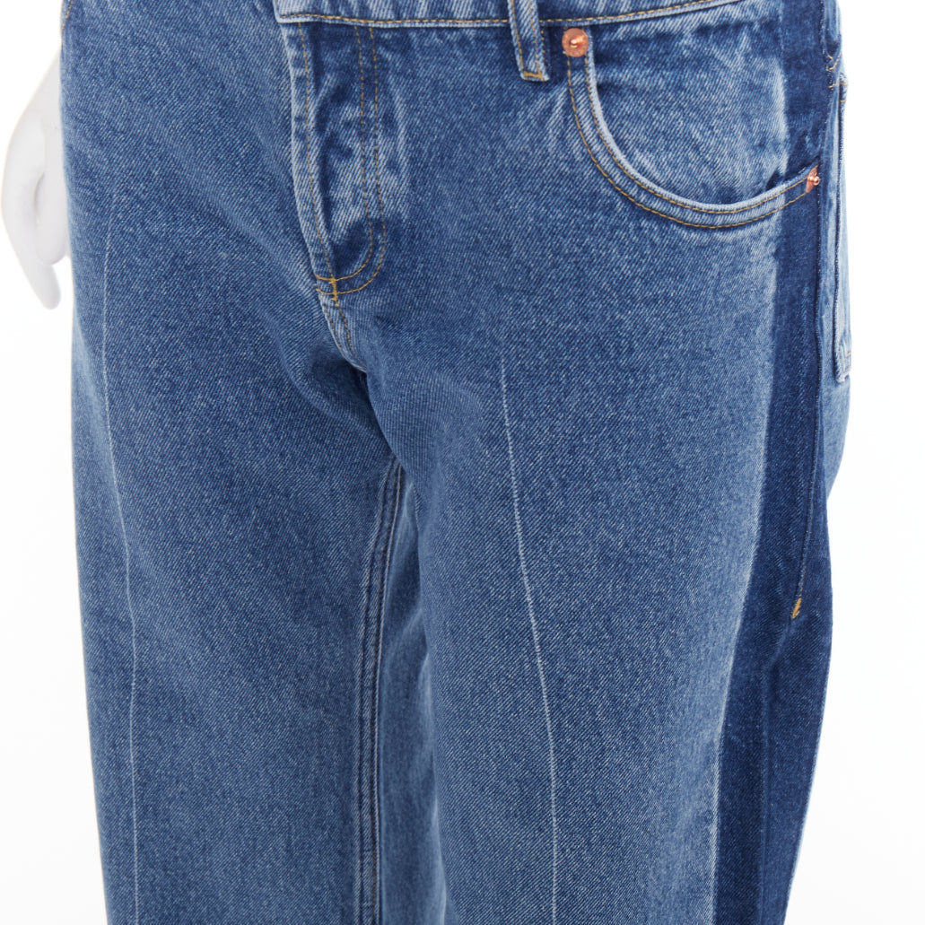 BALENCIAGA blue washed contrast side low waist wide cropped jeans FR36 S