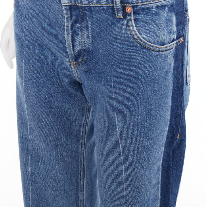BALENCIAGA blue washed contrast side low waist wide cropped jeans FR36 S