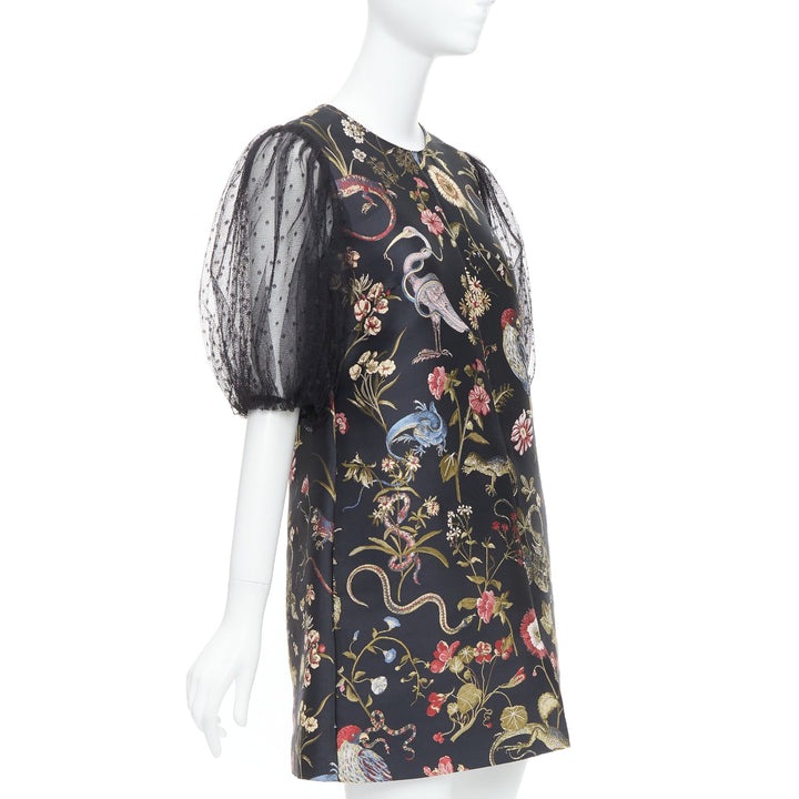 RED VALENTINO Runway black bird floral jacquard mini dress IT42 M