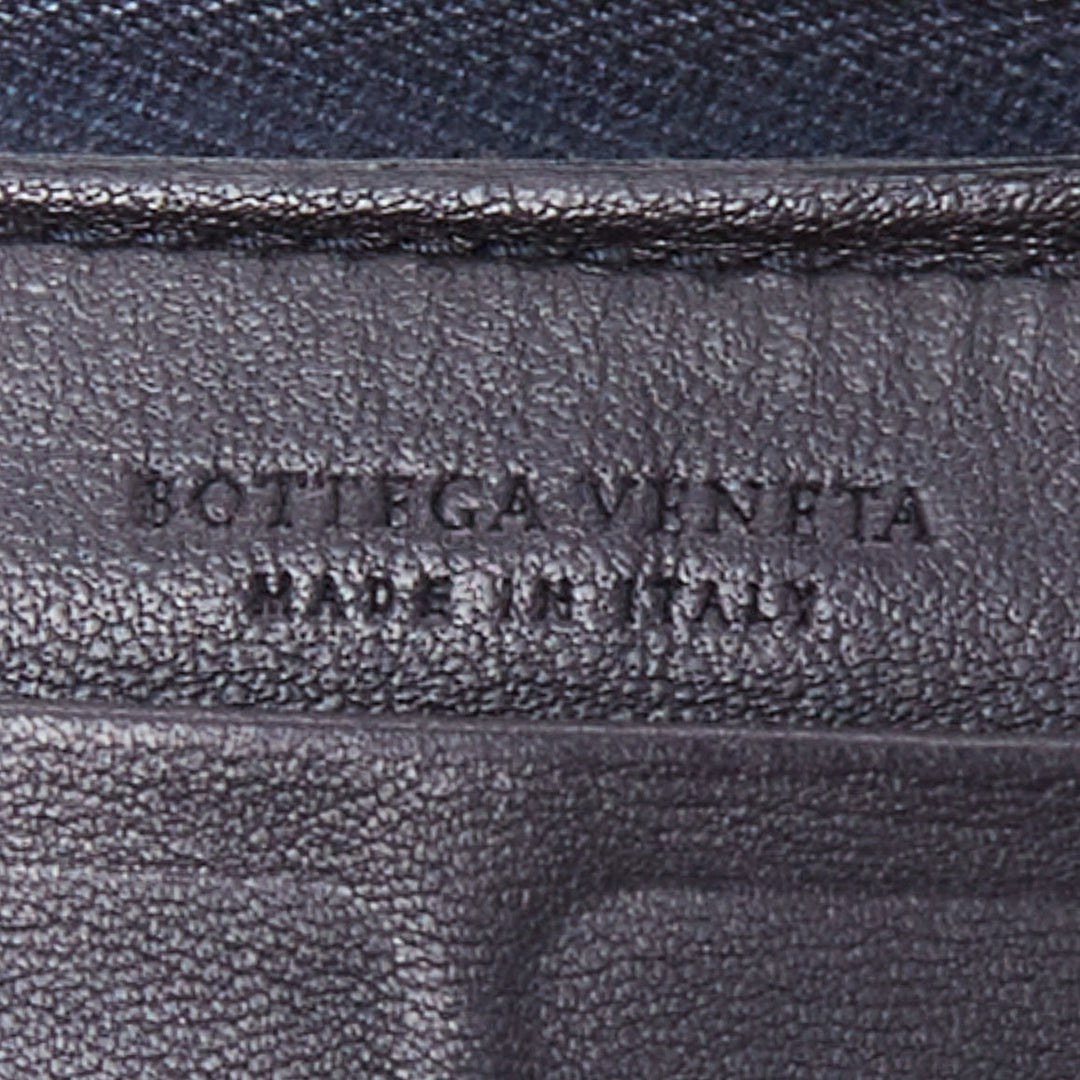 BOTTEGA VENETA midnight blue scaled leather zip around long wallet