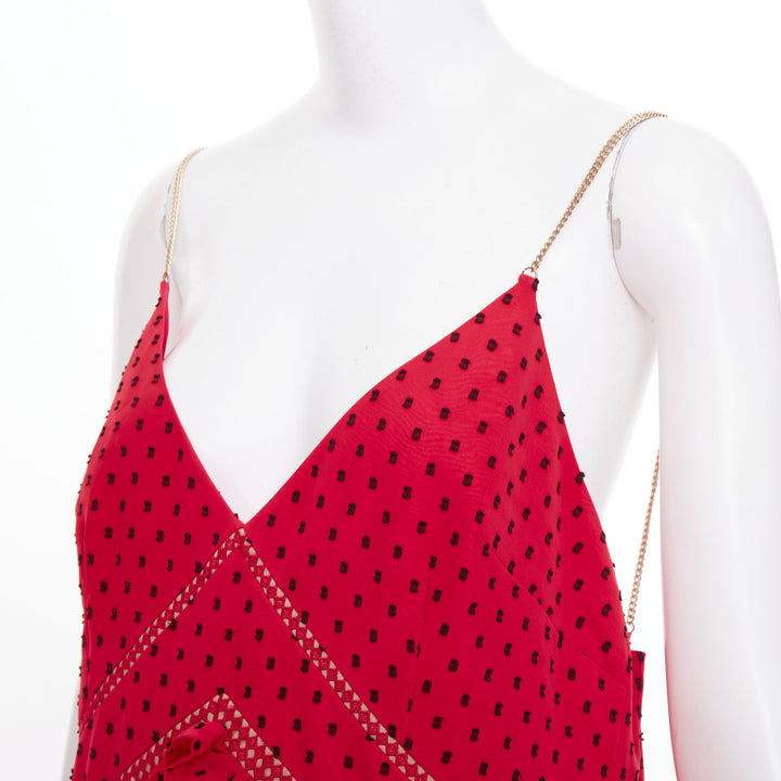 SELF PORTRAIT fuchsia red plumetis polka dot pleated tiered ruffle dress UK14