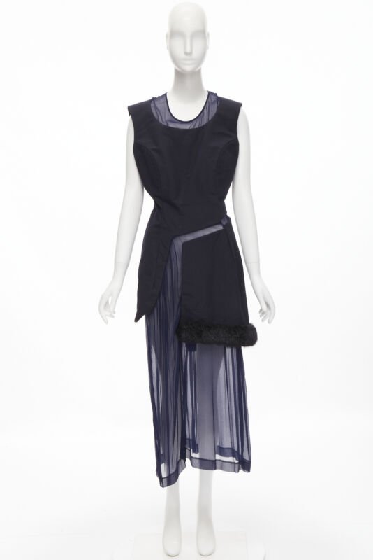 vintage Runway COMME DES GARCONS '97 black faux fur illusion panelled dress S