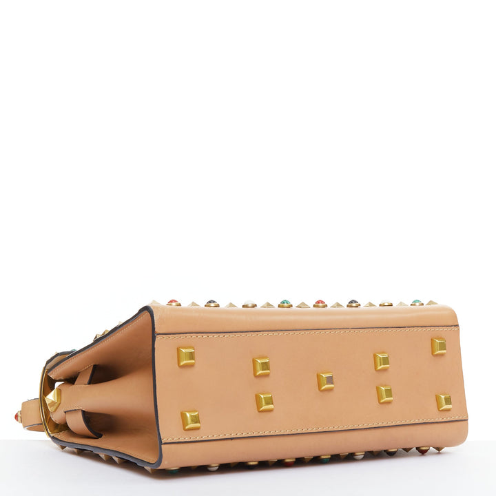 VALENTINO Rockstud Native Couture brown calfskin multi stone stud satchel bag