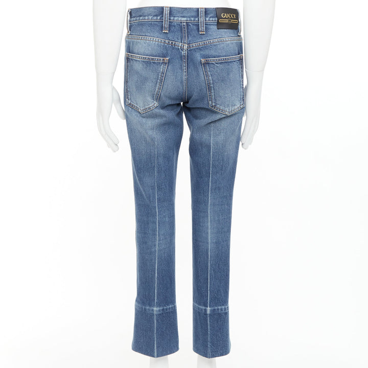 GUCCI Alessandro Michele blue washed cotton red logo patch flared jeans 28"