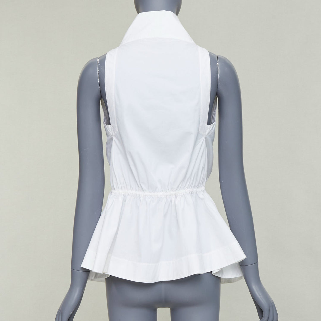ALAIA off white cotton drawstring tie waist halter shirt top FR36 S