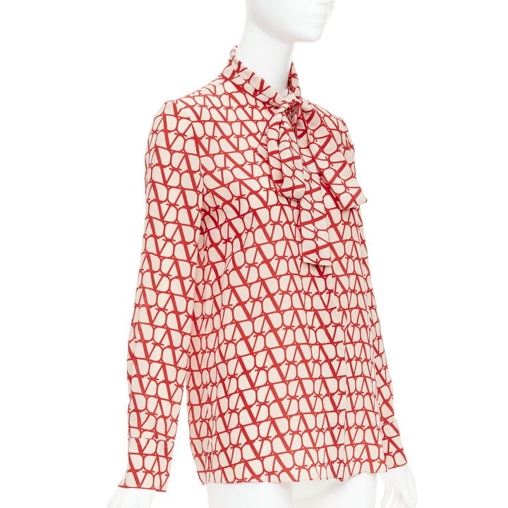 VALENTINO Iconographe Toile crepe de chine silk print tie blouse IT38 XS